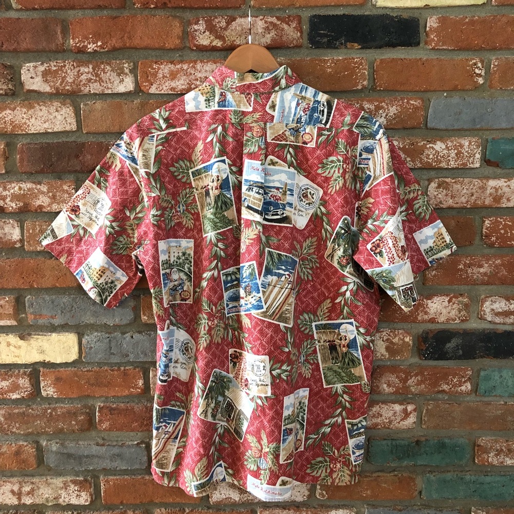 Reyn Spooner Mele Kalimaka Aloha Christmas Holiday Santa Postcard Hawaiian Shirt - Picture 2 of 11